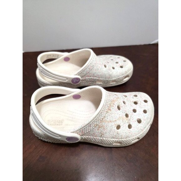 CROCS Toddler White Sparkle Sandals Adjustable Strap & Ventilation Holes Size C1 - Picture 2 of 9
